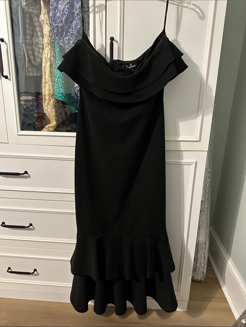 Lulu's Black Off-Shoulder Ruffle Midi Dress
